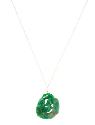 Pre-owned Necklace 14k Carved Jadeite Pendant , 18" In Multi