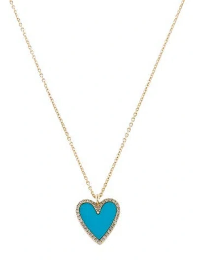 Pre-owned Necklace 14k Ceramic & Diamond Heart Pendant , 18" In Blue