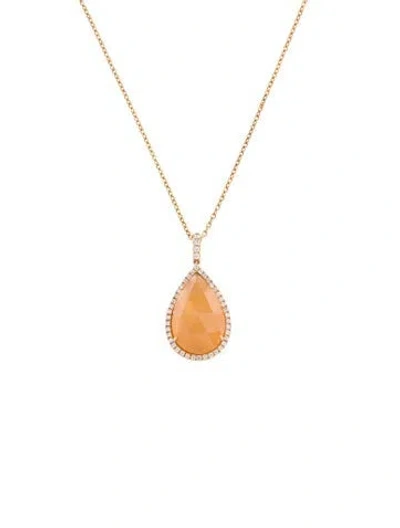 Pre-owned Necklace 14k Chalcedony & Diamond Pendant , 17.75" In Multi