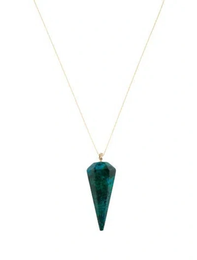 Pre-owned Necklace 14k Chrysocolla & Diamond Pendant , 18" In Multi