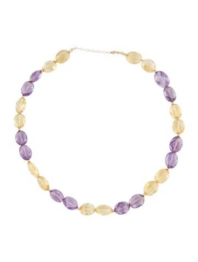 Pre-owned Necklace 14k Citrine & Amethyst Bead , 18" In Multi