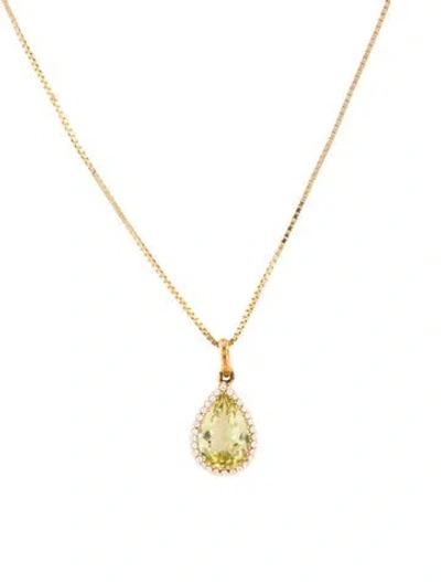Pre-owned Necklace 14k Citrine & Diamond Pendant , 17.25" In Multi