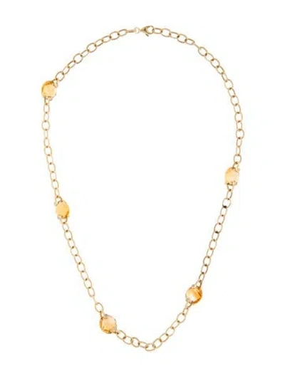 Pre-owned Necklace 14k Citrine & Diamond Station , 17.5" In Multi