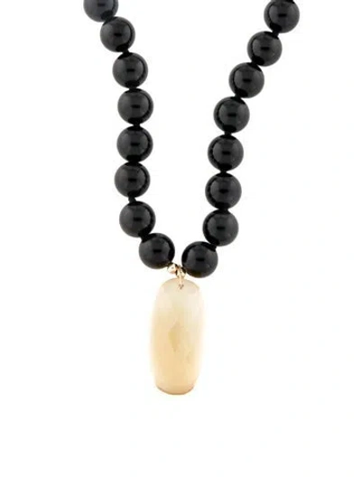 Pre-owned Necklace 14k Citrine & Onyx Bead Pendant , 22" In Multi