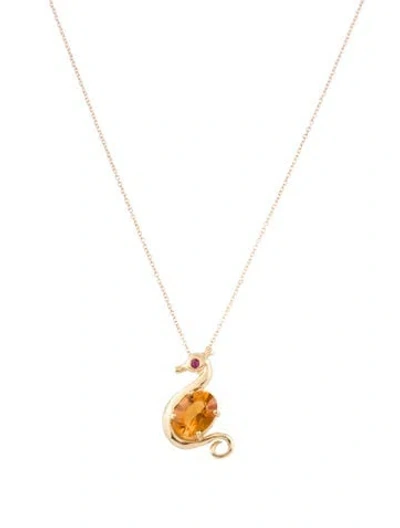 Pre-owned Necklace 14k Citrine & Ruby Seahorse Pendant , 18" In Multi