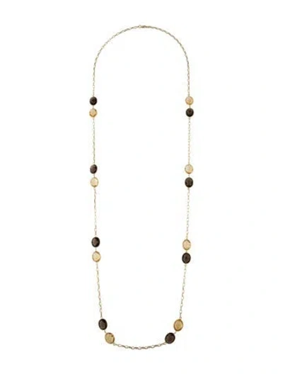 Pre-owned Necklace 14k Citrine & Smoky Quartz Station Chain , 37.5" In Multi