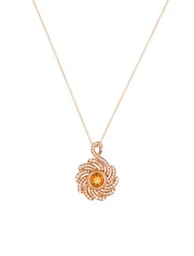 Pre-owned Necklace 14k Citrine Diamond Pendant, 17" In Multi