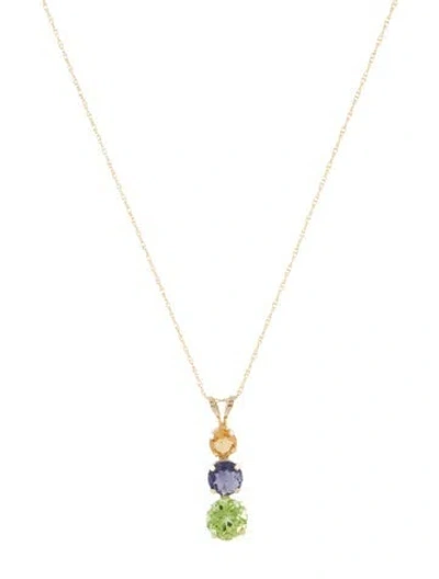 Pre-owned Necklace 14k Citrine, Iolite & Peridot Pendant , 17.75" In Multi