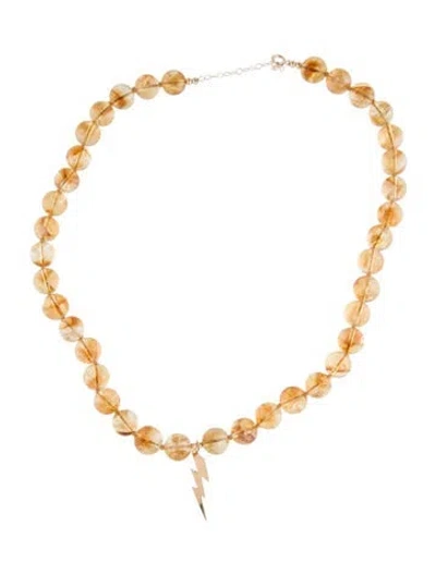 Pre-owned Necklace 14k Citrine Lightning Bolt Beaded Pendant , 18.75" In Multi