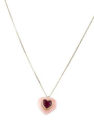 Pre-owned Necklace 14k Coral & Ruby Pendant , 18" In Multi