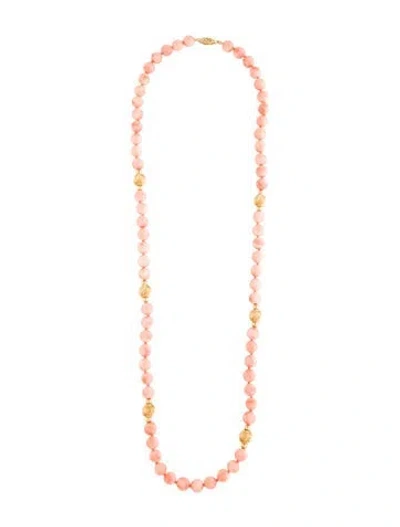 Pre-owned Necklace 14k Coral Bead Strand , 24" In Orange