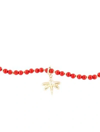 Pre-owned Necklace 14k Coral Dragonfly Bead Pendant , 16" In Multi