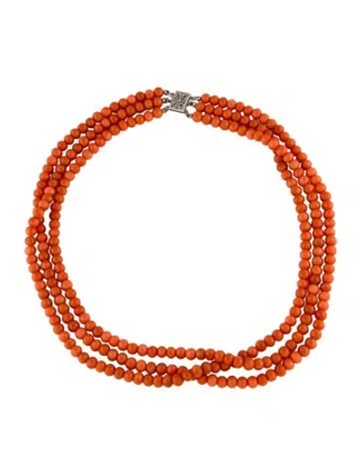 Pre-owned Necklace 14k Coral Multistrand Choker , 14.5"