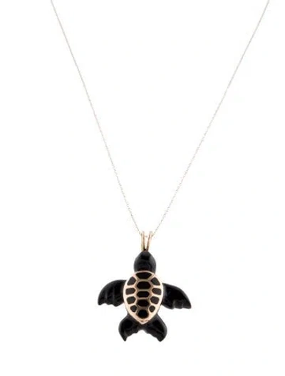 Pre-owned Necklace 14k Coral Turtle , 18" In Black