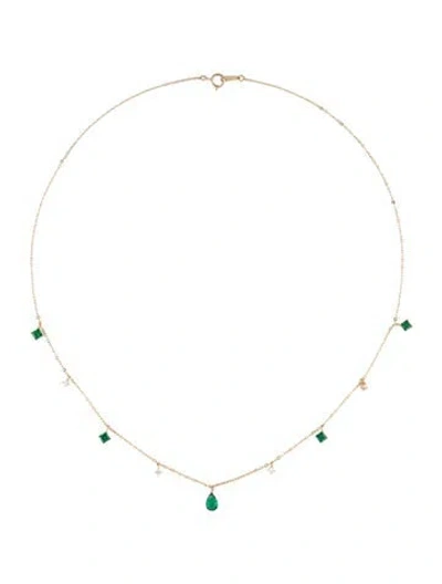 Pre-owned Necklace 14k Crystal Station , 16.5" In Green