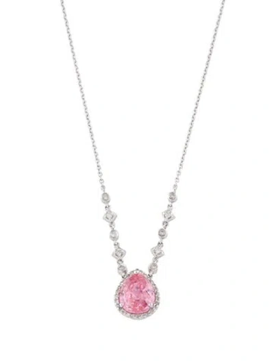 Pre-owned Necklace 14k Cubic Zirconia & Diamond Pendant , 16" In Multi