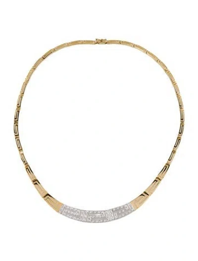 Pre-owned Necklace 14k Cubic Zirconia Greek Key Choker , 17.5" In Multi