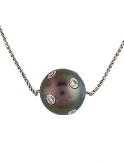 Pre-owned Necklace 14k Cultured Pearl & Diamond Slide Pendant , 16" In Multi