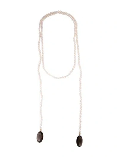 Pre-owned Necklace 14k Cultured Pearl & Quartz Extra Long Lariat Bead , 74" In Multi