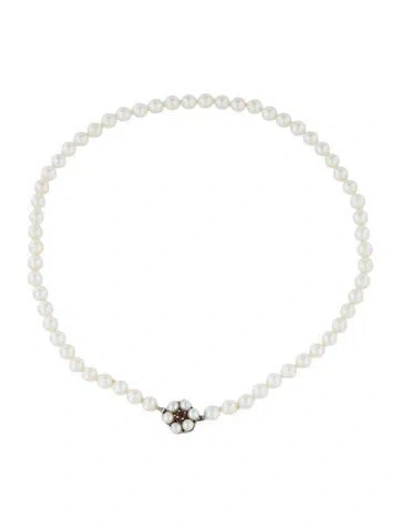 Pre-owned Necklace 14k Cultured Pearl & Ruby Flower Clasp Bead , 16" In Multi