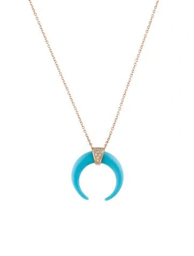 Pre-owned Necklace 14k Diamond & Ceramic Pendant , 18" In Blue