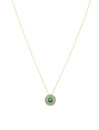 Pre-owned Necklace 14k Diamond & Enamel Circle Pendant , 18.25" In Multi