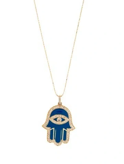 Pre-owned Necklace 14k Diamond & Enamel Evil Eye Pendant , 18" In Blue