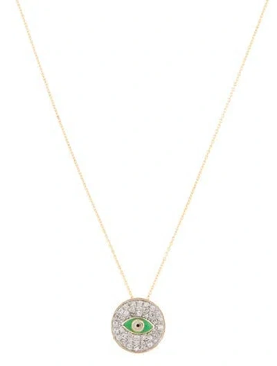 Pre-owned Necklace 14k Diamond & Enamel Evil Eye Pendant , 18.25" In Multi