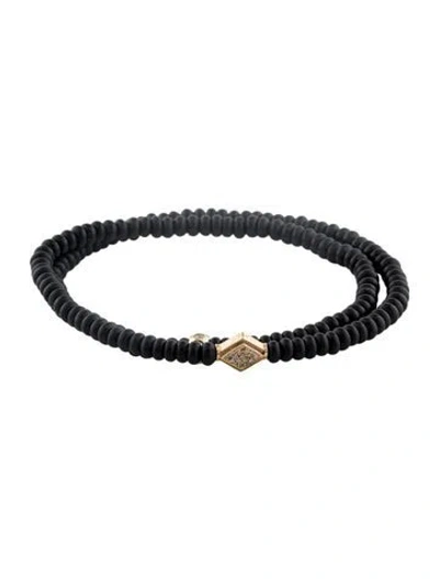 Pre-owned Necklace 14k Diamond & Onyx Beaded Bracelet, 15.5" In Multi