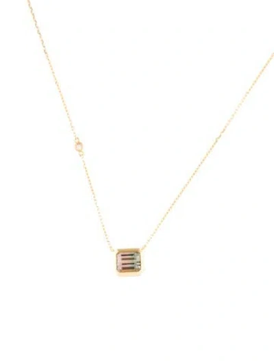 Pre-owned Necklace 14k Diamond & Parti-colored Tourmaline Pendant , 16" In Multi