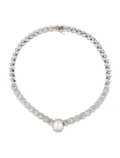 Pre-owned Necklace 14k Diamond & Pearl Collar , 16" In Multi