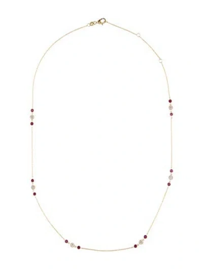 Pre-owned Necklace 14k Diamond & Ruby Station , 18" In Multi