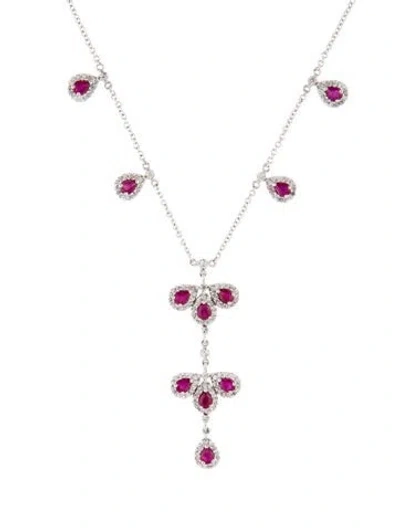 Pre-owned Necklace 14k Diamond & Ruby Teardrop Pendant , 16" In Multi