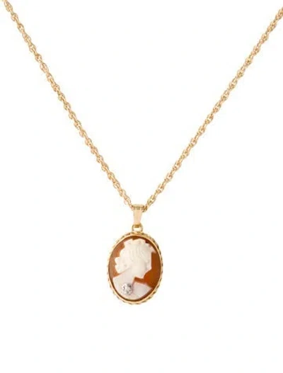 Pre-owned Necklace 14k Diamond & Shell Cameo Pendant , 15" In Multi