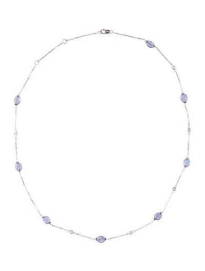 Pre-owned Necklace 14k Diamond & Tanzanite Bead Station , 18" In Multi