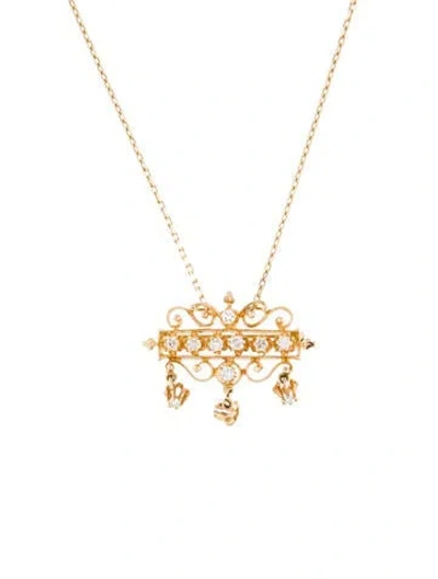 Pre-owned Necklace 14k Diamond Brooch Pendant  In Multi