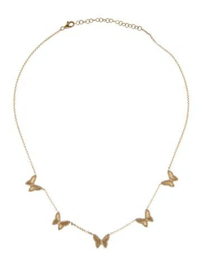 Pre-owned Necklace 14k Diamond Butterflies Station , 18" In Multi