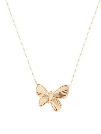 Pre-owned Necklace 14k Diamond Butterfly Pendant , 17.75" In Multi