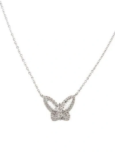 Pre-owned Necklace 14k Diamond Butterfly Station Pendant, 18" In Multi