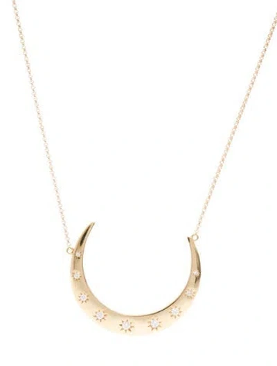 Pre-owned Necklace 14k Diamond Crescent Moon Pendant , 16.5" In Multi