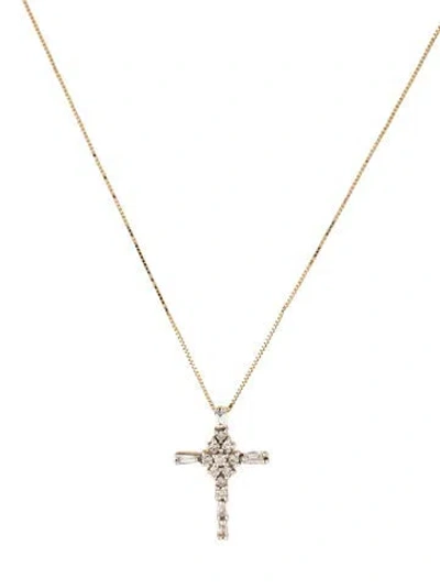 Pre-owned Necklace 14k Diamond Cross Pendant , 16.5" In Multi
