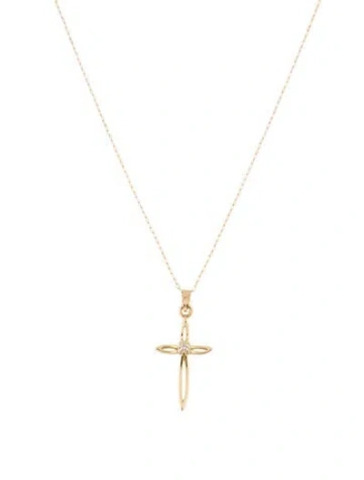 Pre-owned Necklace 14k Diamond Cross Pendant , 18" In Multi