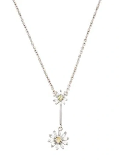 Pre-owned Necklace 14k Diamond Double Daisy Pendant , 18" In Multi
