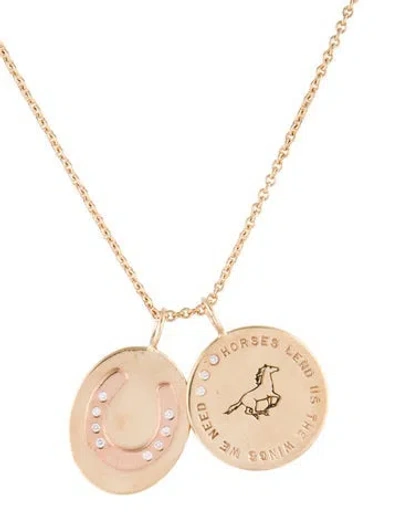 Pre-owned Necklace 14k Diamond Equestrienne Double Medallion Pendant , 20.25" In Multi
