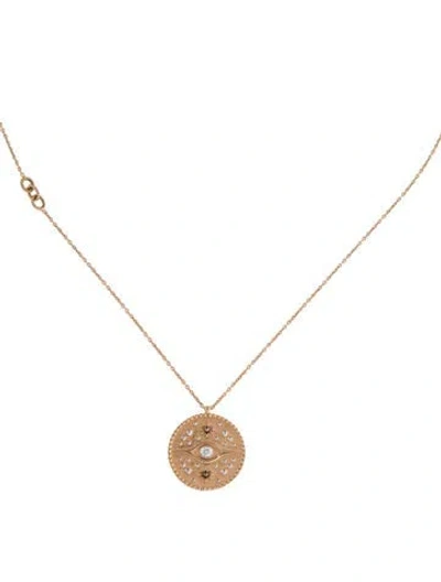 Pre-owned Necklace 14k Diamond Evil Eye Medallion , 17.5" In Multi