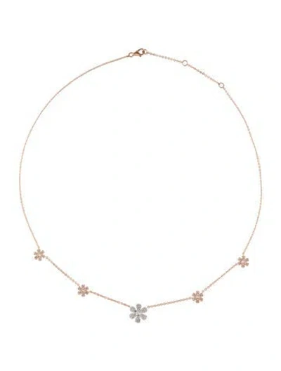 Pre-owned Necklace 14k Diamond Flower Station , 18" In Multi