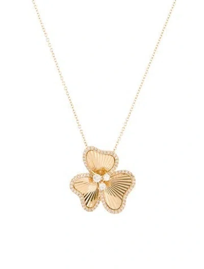 Pre-owned Necklace 14k Diamond Fluted Flower Pendant , 17.75" In Multi