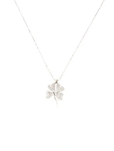 Pre-owned Necklace 14k Diamond Four Leaf Clover Pendant , 15.75" In Multi