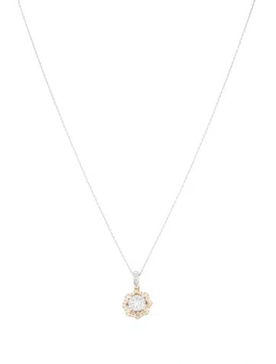 Pre-owned Necklace 14k Diamond Halo Pendant , 18" In Multi