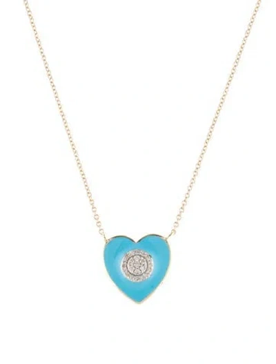 Pre-owned Necklace 14k Diamond Heart Pendant , 18" In Blue